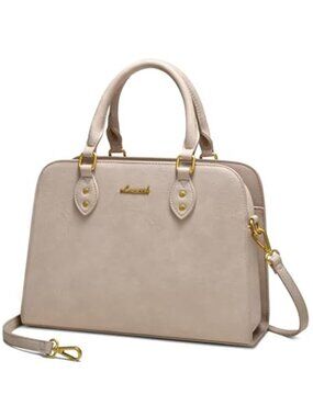 Taupe Leather Satchel Tote Shoulder Bag Women Crossbody Vintage Top Handle Purse